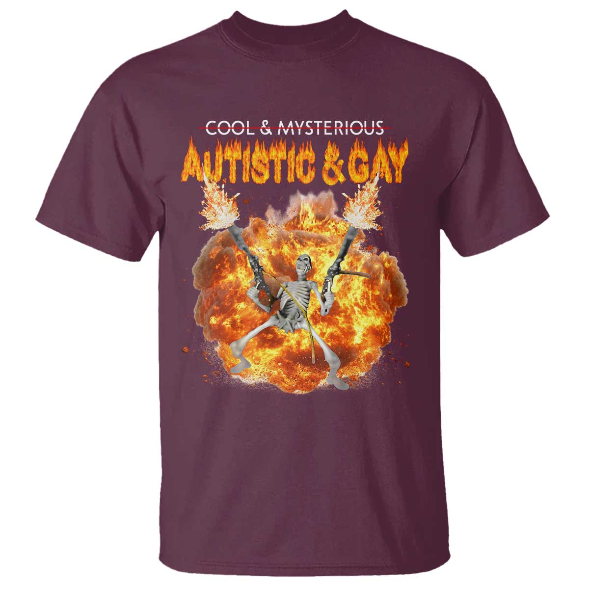 Autistic And Gay Skeleton Explosion T Shirt TS10 Maroon Print Your Wear