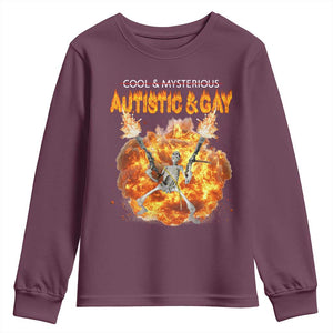 Autistic And Gay Skeleton Explosion Youth Sweatshirt TS10 Maroon Print Your Wear