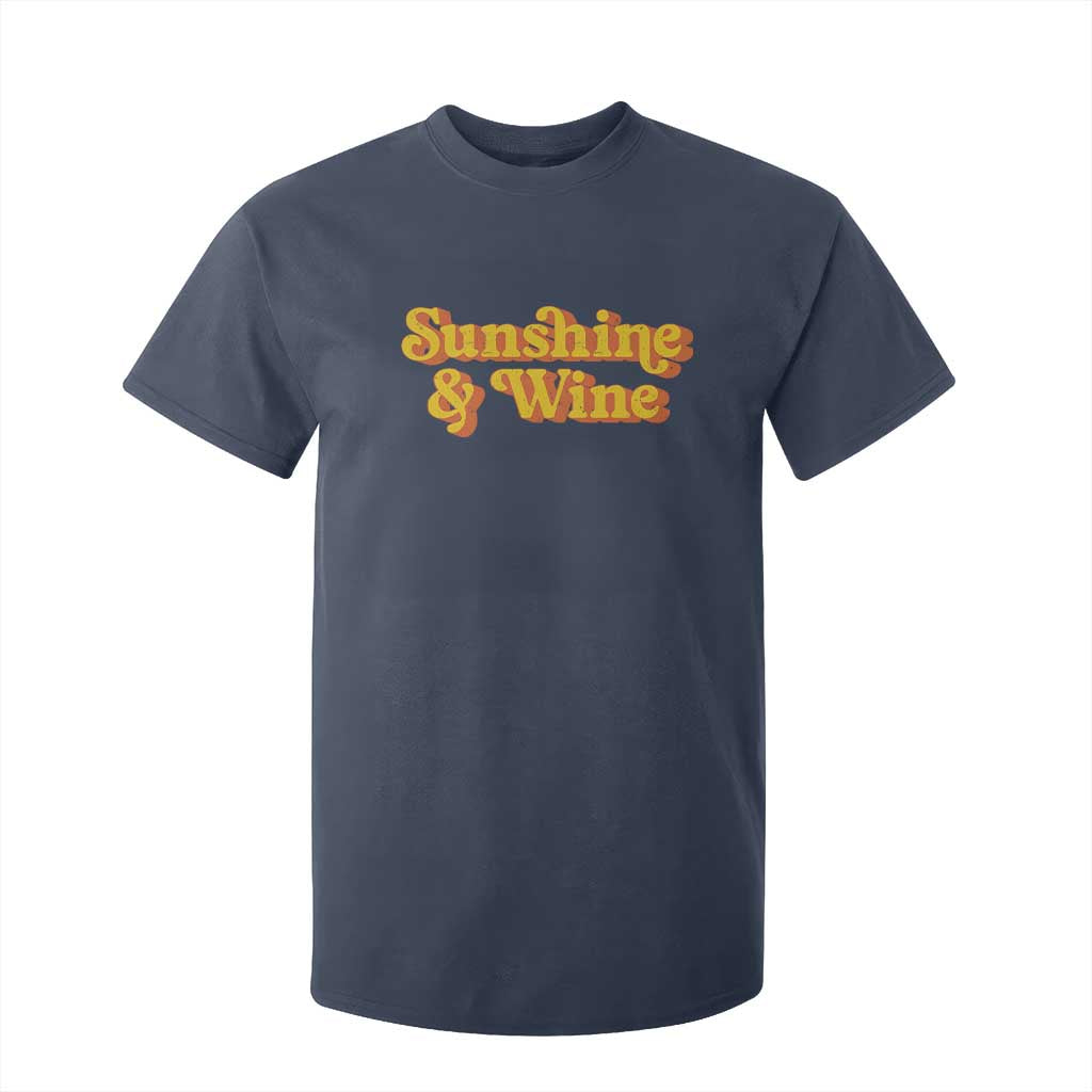Funny Drinking T Shirt For Kid Sunshine & Wine Retro Drinking Summer Vintage 70's TS10 Navy Print Your Wear