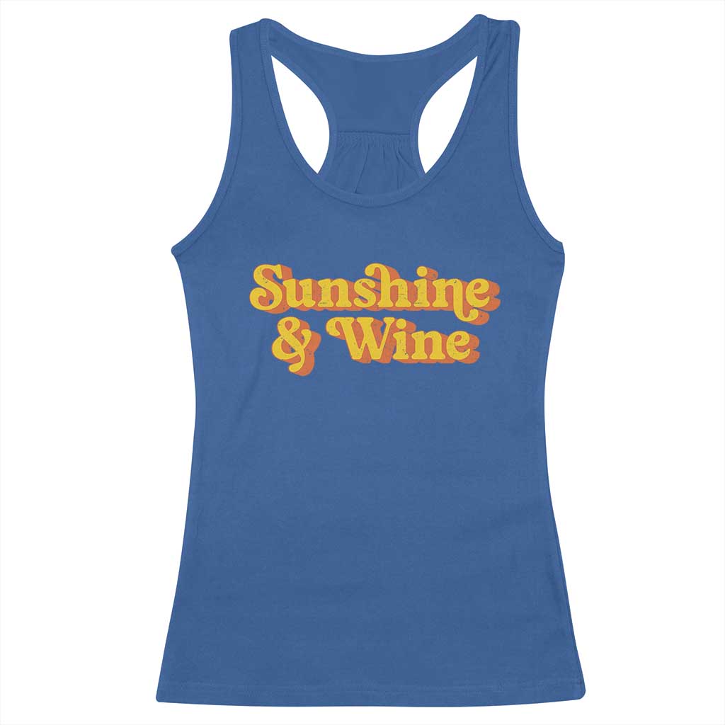 Funny Drinking Racerback Tank Top Sunshine & Wine Retro Drinking Summer Vintage 70's TS10 Royal Blue Print Your Wear