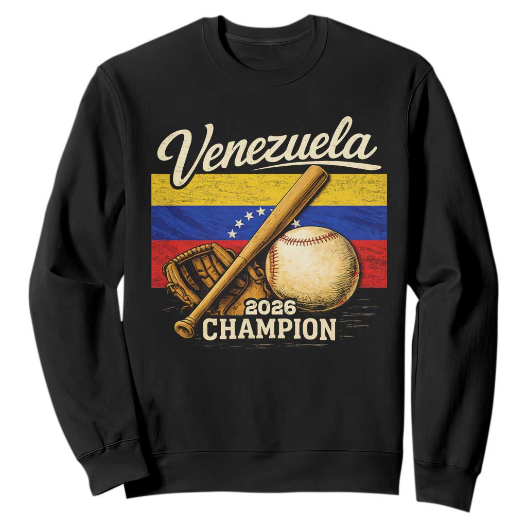 Venezuela Baseball 2026 Sweatshirt Champions Vintage Venezuelan Flag Baseball Fan Gift TS10 Black Print Your Wear