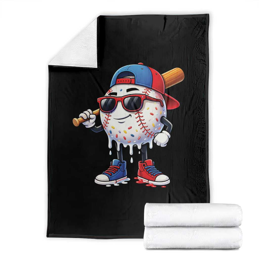 Baseball Drip Ice Cream Throw Blanket Youth Drip Baseball Boys Kid Red White And Blue TS10 Black Print Your Wear