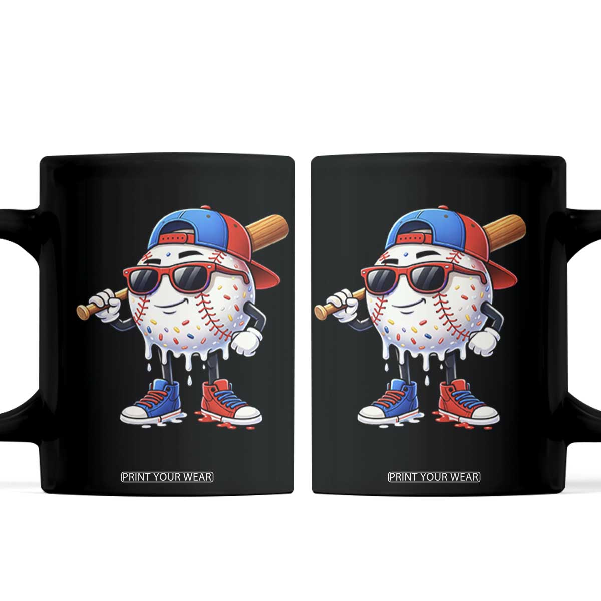 Baseball Drip Ice Cream Coffee Mug Youth Drip Baseball Boys Kid Red White And Blue TS10 Black Print Your Wear