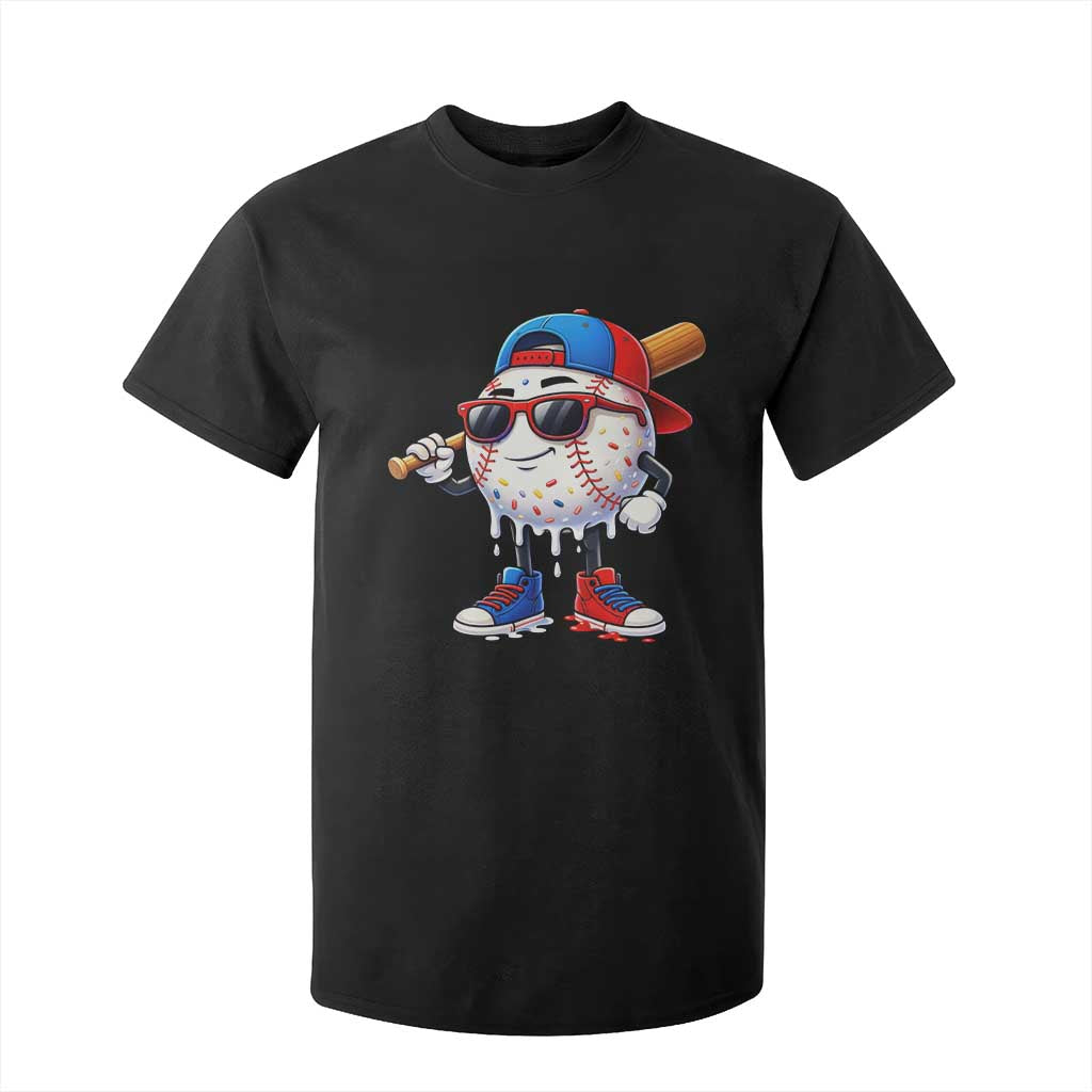 Baseball Drip Ice Cream T Shirt For Kid Youth Drip Baseball Boys Kid Red White And Blue TS10 Black Print Your Wear