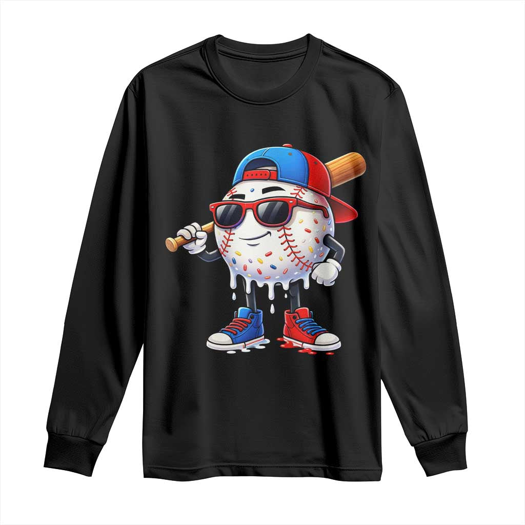 Baseball Drip Ice Cream Long Sleeve Shirt Youth Drip Baseball Boys Kid Red White And Blue TS10 Black Print Your Wear