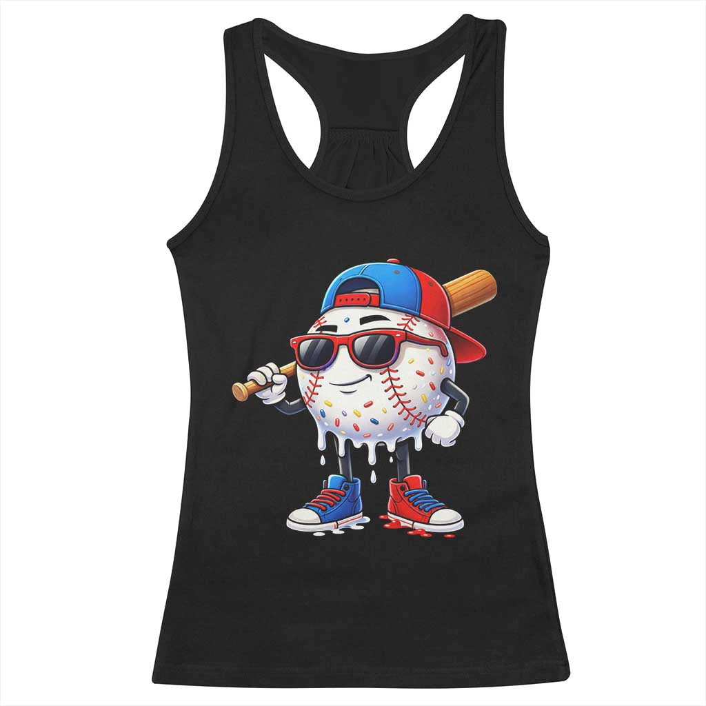 Baseball Drip Ice Cream Racerback Tank Top Youth Drip Baseball Boys Kid Red White And Blue TS10 Black Print Your Wear