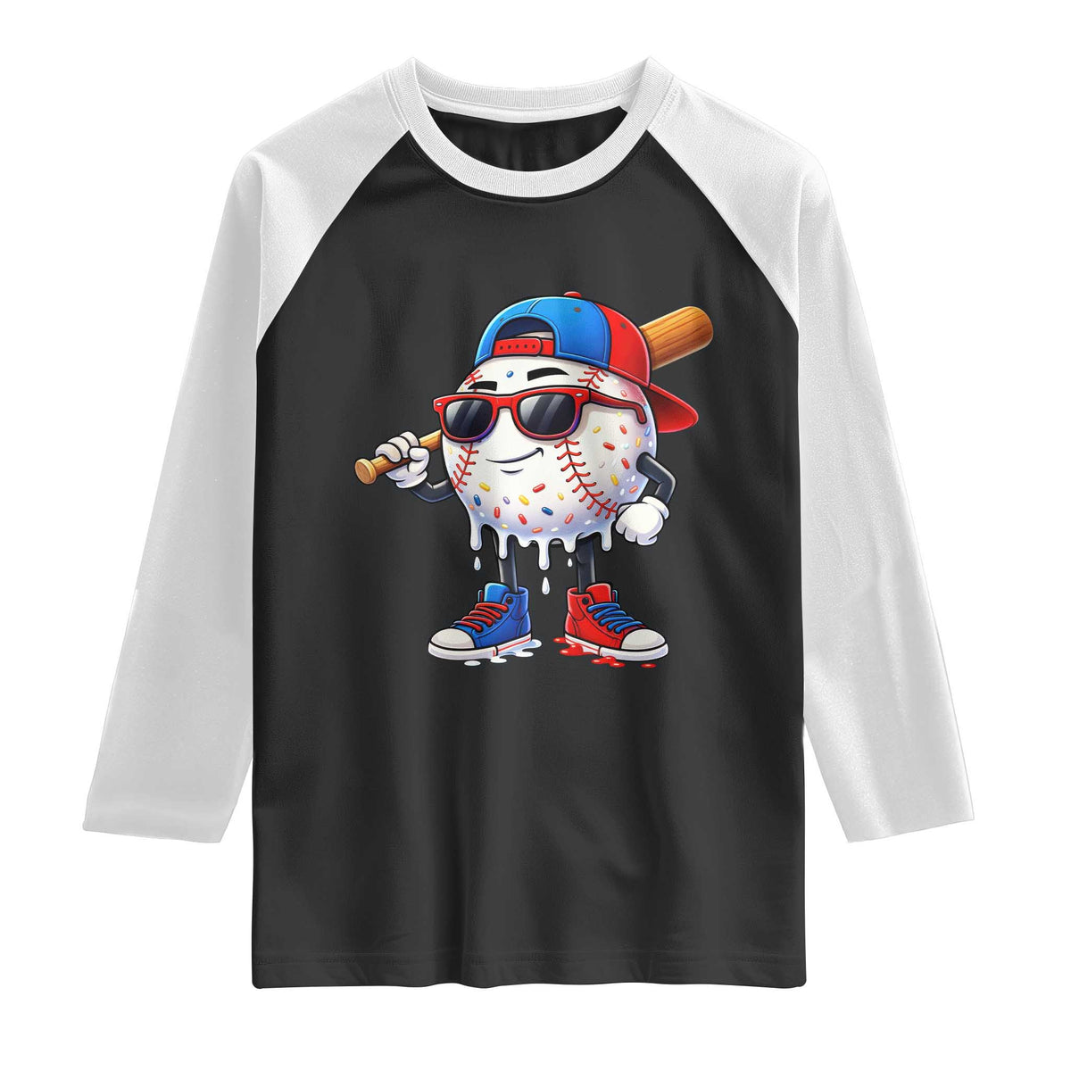 Baseball Drip Ice Cream Raglan Shirt Youth Drip Baseball Boys Kid Red White And Blue TS10 Black White Print Your Wear