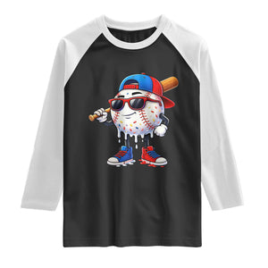 Baseball Drip Ice Cream Raglan Shirt Youth Drip Baseball Boys Kid Red White And Blue TS10 Black White Print Your Wear