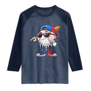 Baseball Drip Ice Cream Raglan Shirt Youth Drip Baseball Boys Kid Red White And Blue TS10 Heather Denim Navy Print Your Wear