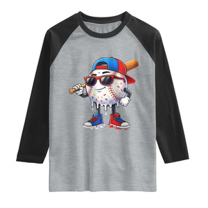 Baseball Drip Ice Cream Raglan Shirt Youth Drip Baseball Boys Kid Red White And Blue TS10 Heather Gray Black Print Your Wear