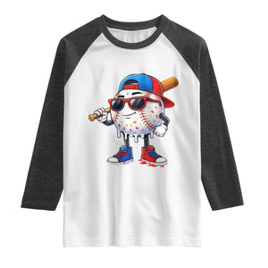 Baseball Drip Ice Cream Raglan Shirt Youth Drip Baseball Boys Kid Red White And Blue TS10 White Heather Charcoal Print Your Wear
