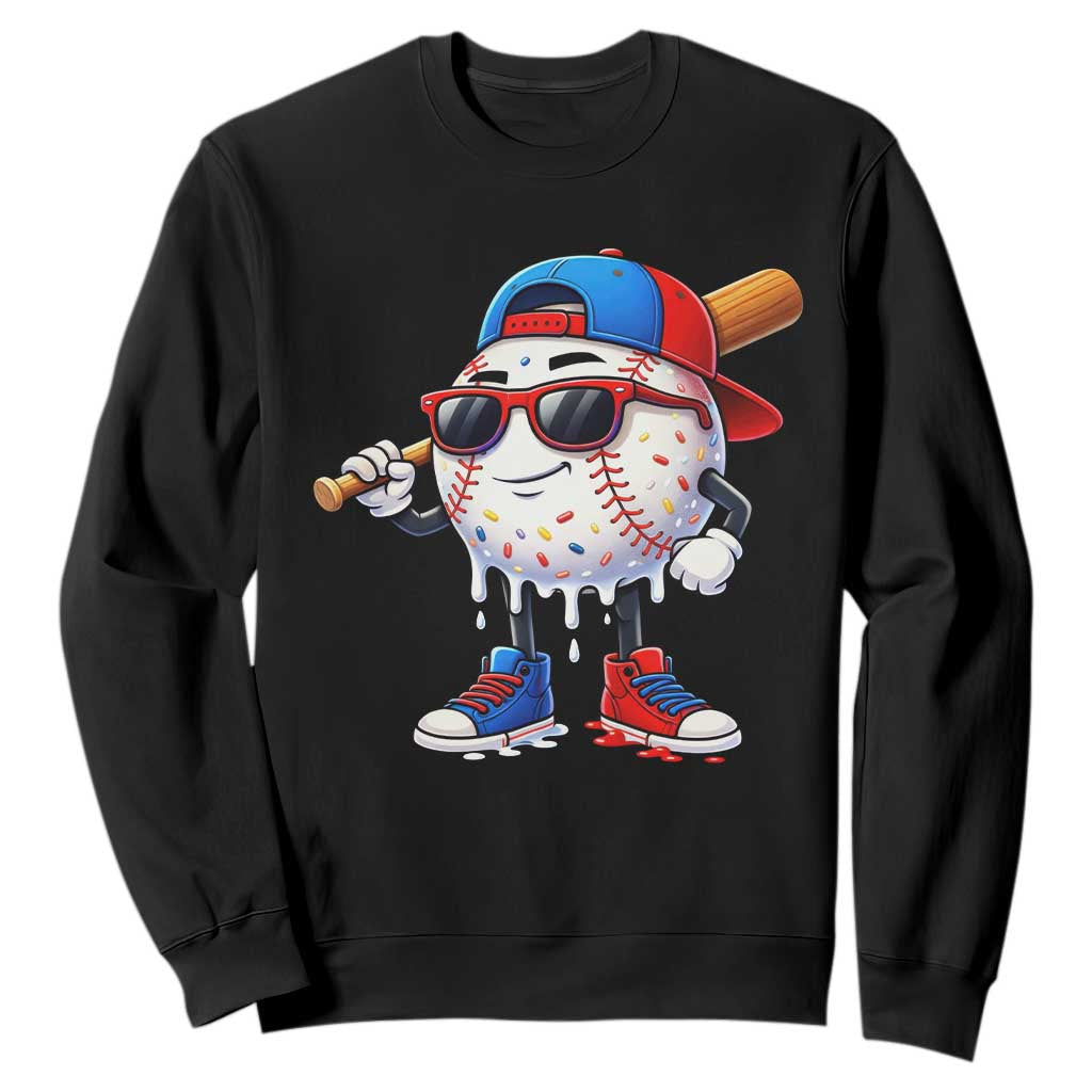 Baseball Drip Ice Cream Sweatshirt Youth Drip Baseball Boys Kid Red White And Blue TS10 Black Print Your Wear