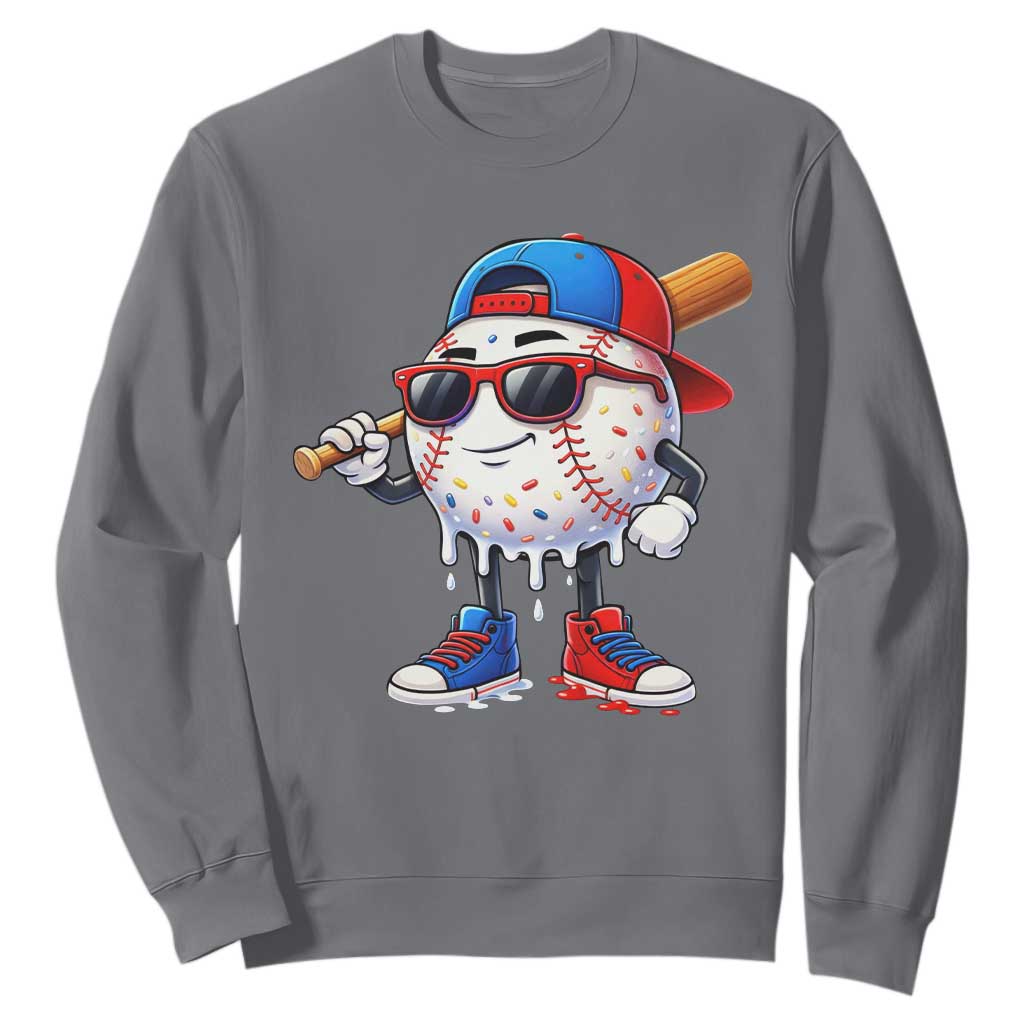 Baseball Drip Ice Cream Sweatshirt Youth Drip Baseball Boys Kid Red White And Blue TS10 Charcoal Print Your Wear
