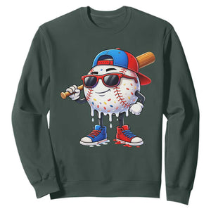 Baseball Drip Ice Cream Sweatshirt Youth Drip Baseball Boys Kid Red White And Blue TS10 Dark Forest Green Print Your Wear