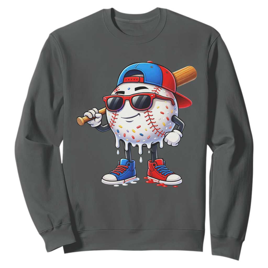 Baseball Drip Ice Cream Sweatshirt Youth Drip Baseball Boys Kid Red White And Blue TS10 Dark Heather Print Your Wear
