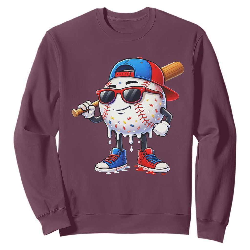Baseball Drip Ice Cream Sweatshirt Youth Drip Baseball Boys Kid Red White And Blue TS10 Maroon Print Your Wear