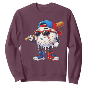 Baseball Drip Ice Cream Sweatshirt Youth Drip Baseball Boys Kid Red White And Blue TS10 Maroon Print Your Wear