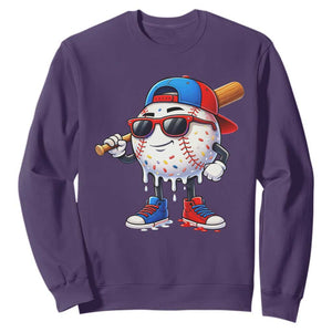 Baseball Drip Ice Cream Sweatshirt Youth Drip Baseball Boys Kid Red White And Blue TS10 Purple Print Your Wear