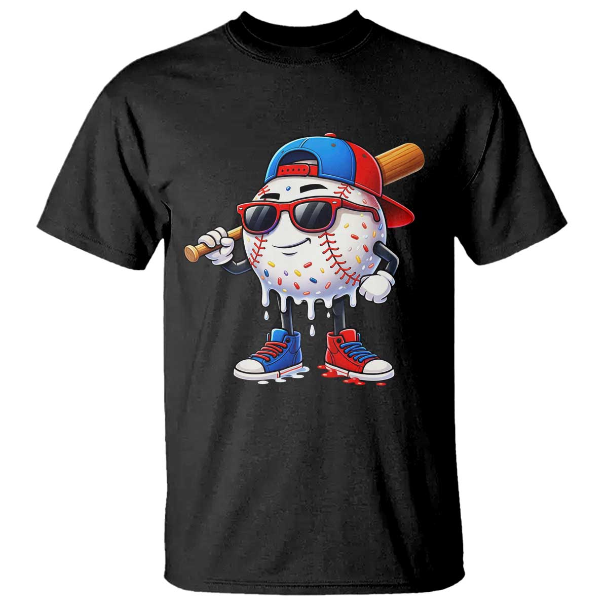 Baseball Drip Ice Cream T Shirt Youth Drip Baseball Boys Kid Red White And Blue TS10 Black Print Your Wear