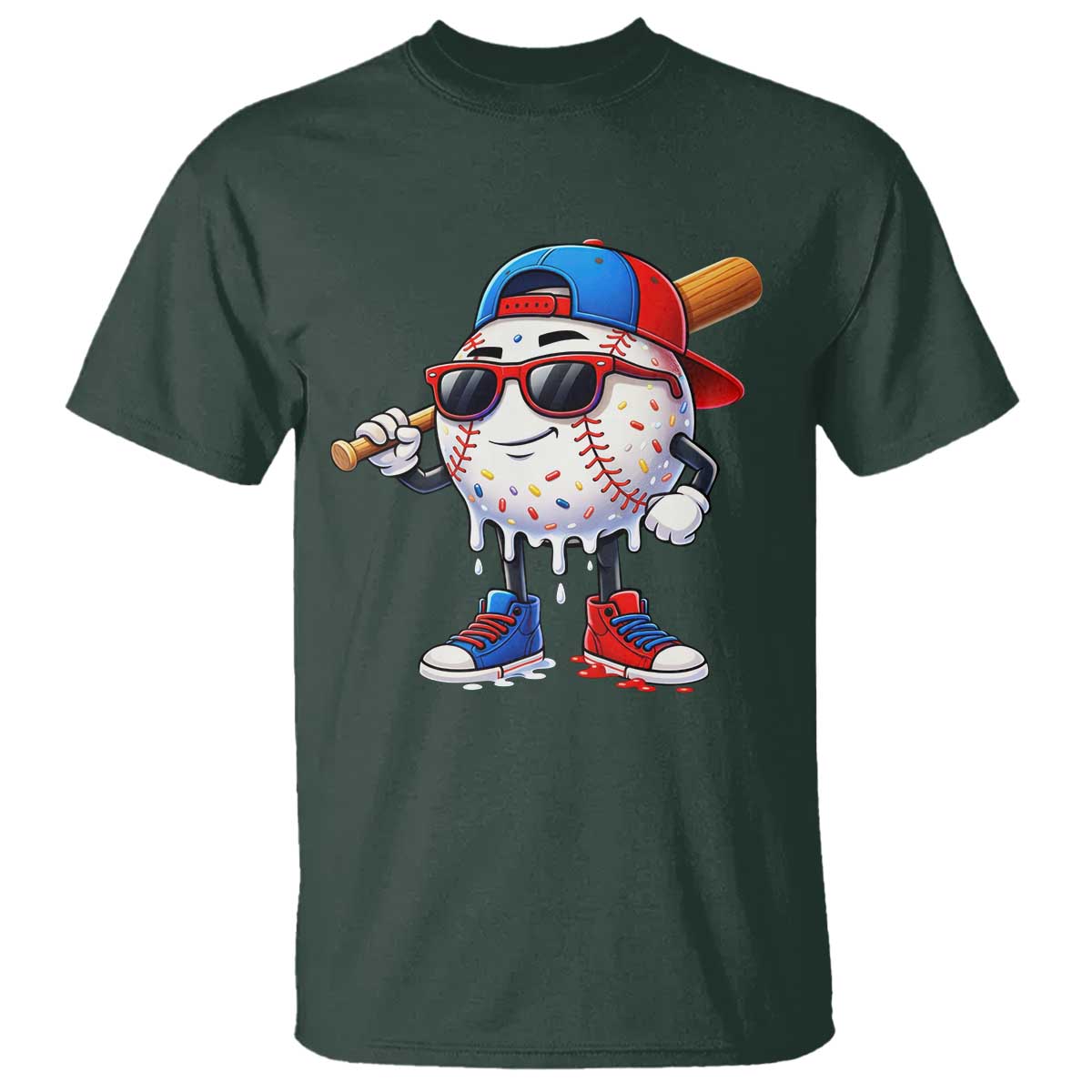 Baseball Drip Ice Cream T Shirt Youth Drip Baseball Boys Kid Red White And Blue TS10 Dark Forest Green Print Your Wear