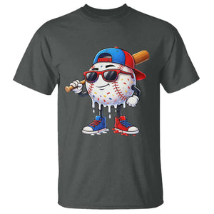 Baseball Drip Ice Cream T Shirt Youth Drip Baseball Boys Kid Red White And Blue TS10 Dark Heather Print Your Wear