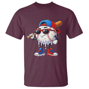 Baseball Drip Ice Cream T Shirt Youth Drip Baseball Boys Kid Red White And Blue TS10 Maroon Print Your Wear