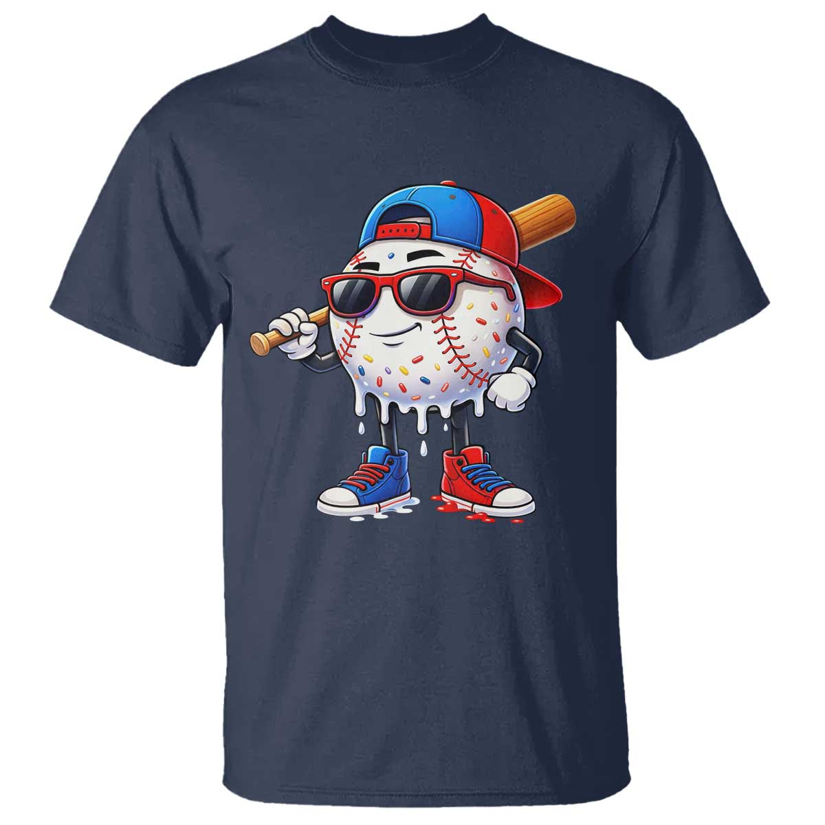 Baseball Drip Ice Cream T Shirt Youth Drip Baseball Boys Kid Red White And Blue TS10 Navy Print Your Wear