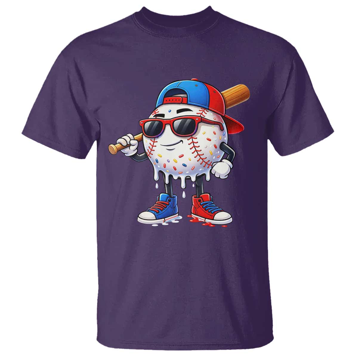 Baseball Drip Ice Cream T Shirt Youth Drip Baseball Boys Kid Red White And Blue TS10 Purple Print Your Wear