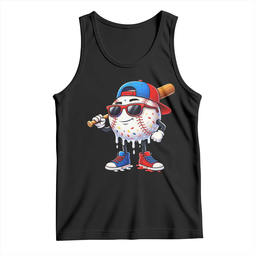 Baseball Drip Ice Cream Tank Top Youth Drip Baseball Boys Kid Red White And Blue TS10 Black Print Your Wear