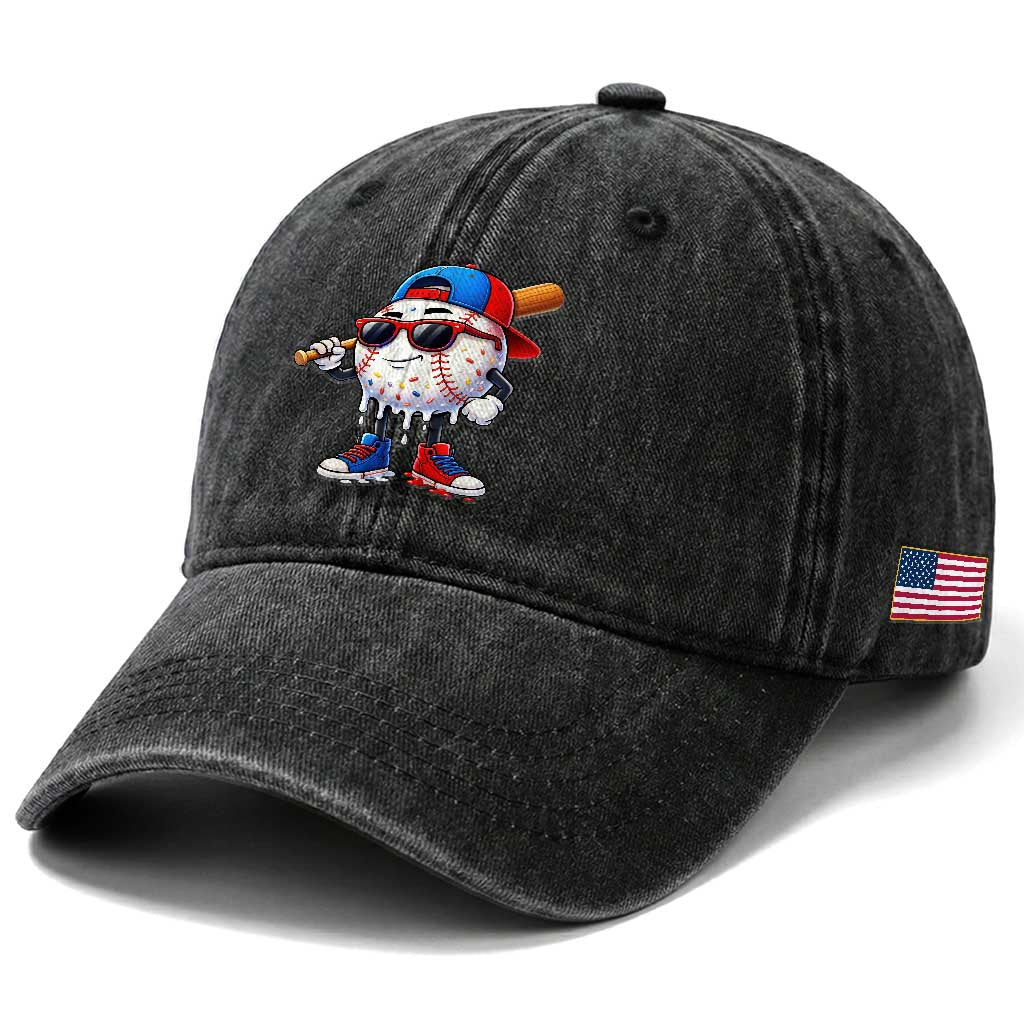 Baseball Drip Ice Cream Washed Cotton Baseball Cap Youth Drip Baseball Boys Kid Red White And Blue TS10 Print Your Wear