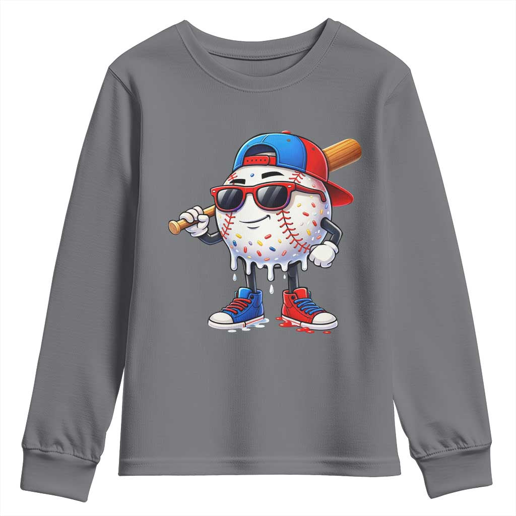 Baseball Drip Ice Cream Youth Sweatshirt Youth Drip Baseball Boys Kid Red White And Blue TS10 Charcoal Print Your Wear