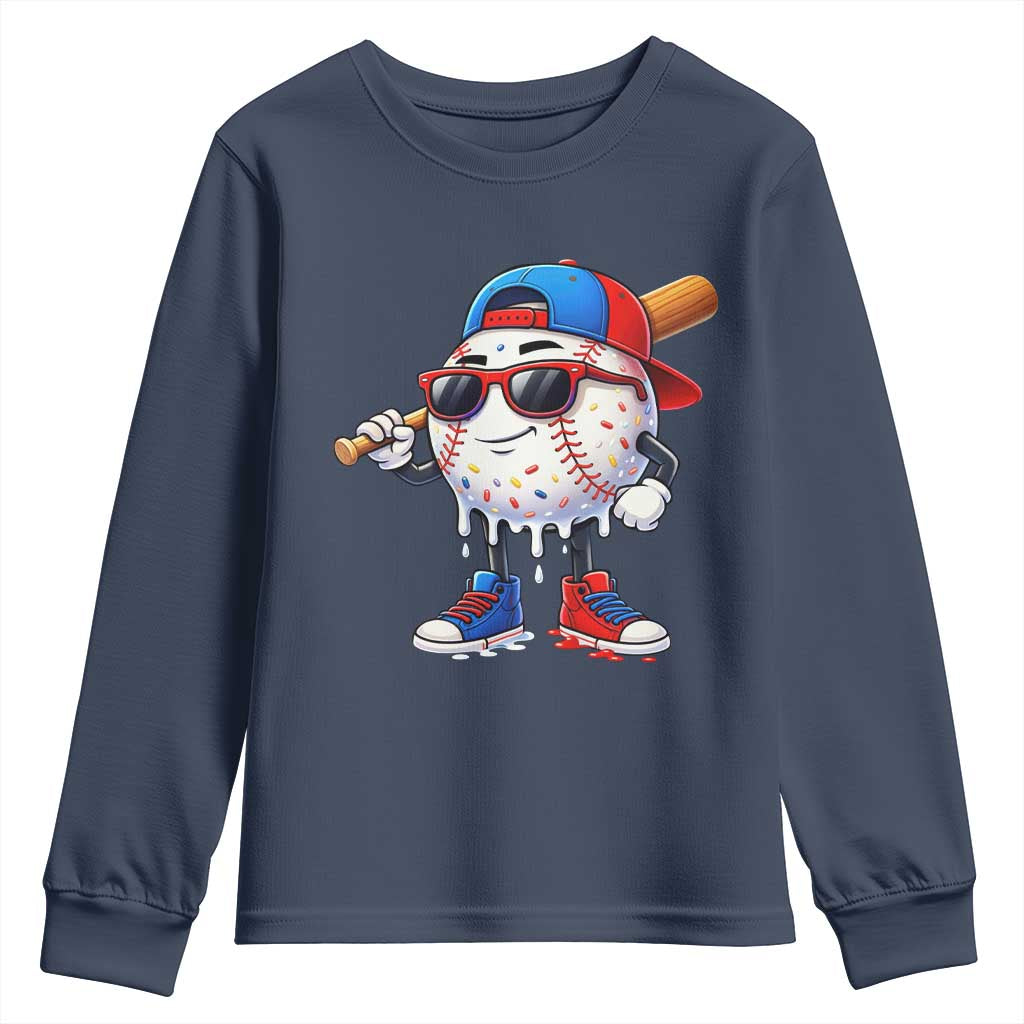 Baseball Drip Ice Cream Youth Sweatshirt Youth Drip Baseball Boys Kid Red White And Blue TS10 Navy Print Your Wear