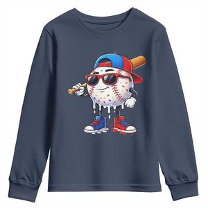 Baseball Drip Ice Cream Youth Sweatshirt Youth Drip Baseball Boys Kid Red White And Blue TS10 Navy Print Your Wear