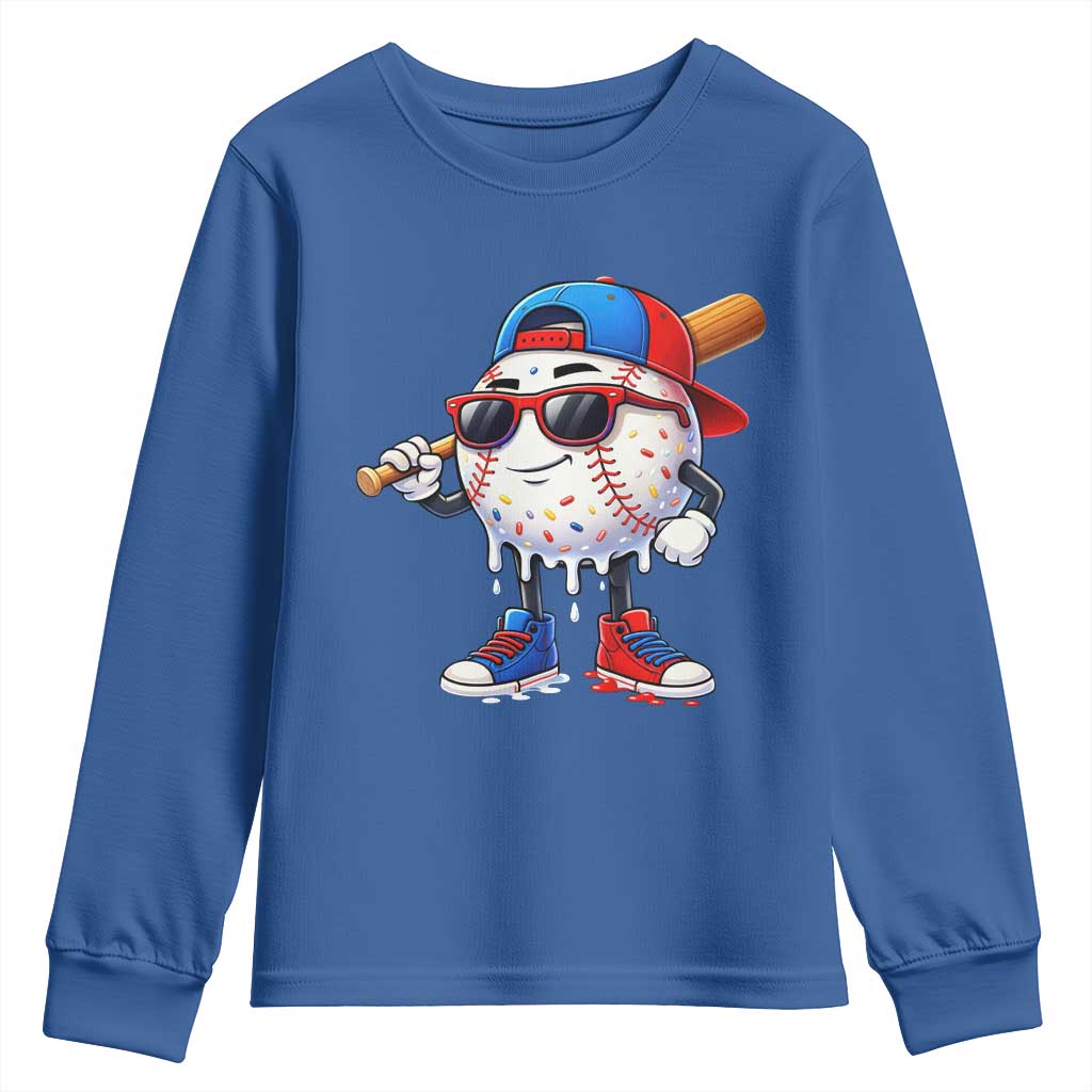 Baseball Drip Ice Cream Youth Sweatshirt Youth Drip Baseball Boys Kid Red White And Blue TS10 Royal Blue Print Your Wear