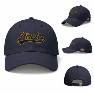 Vintage Pirates Baseball Cap Varsity Script Retro Sports Jersey Style Baseball Fans TS10 Baseball Cap Universal Fit Navy Print Your Wear