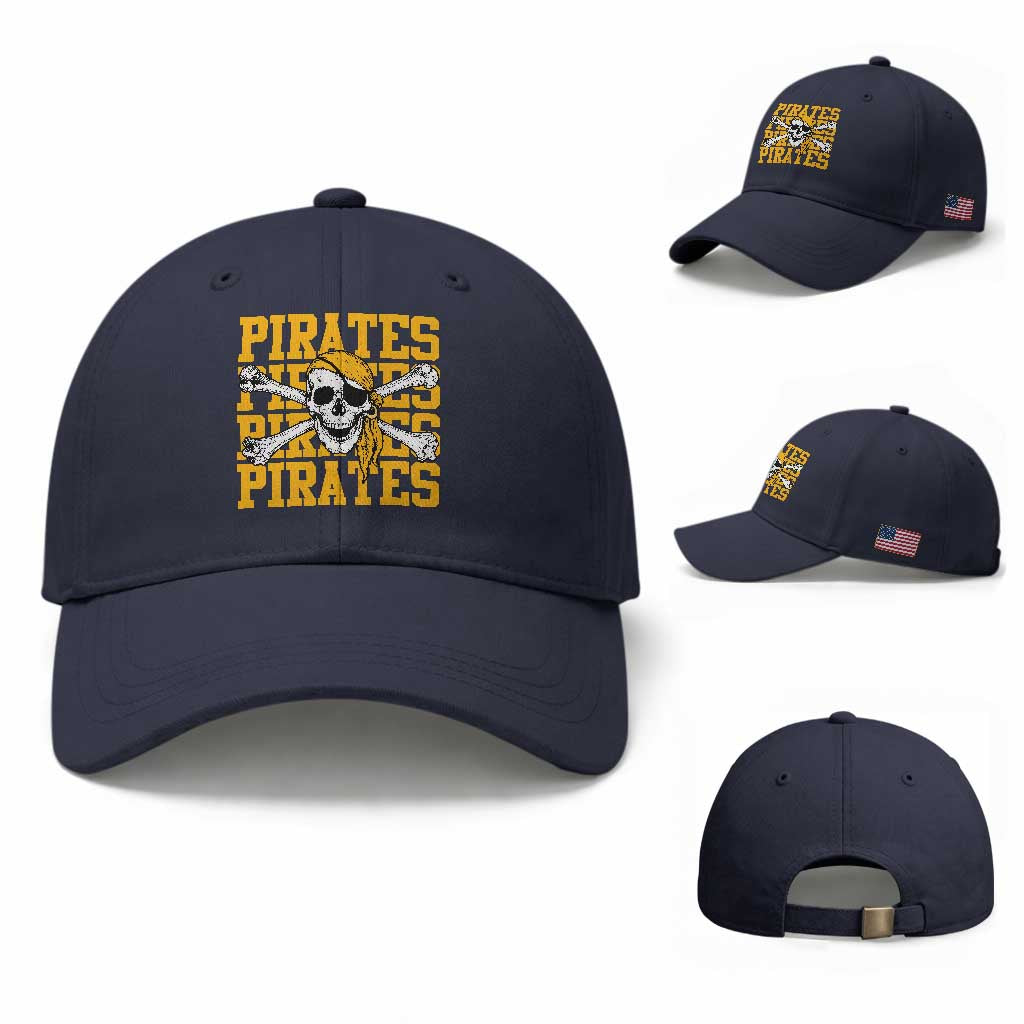 Retro Pirates Baseball Cap Vintage Retro Skull Crossbones Baseball Fans TS10 Baseball Cap Universal Fit Navy Print Your Wear