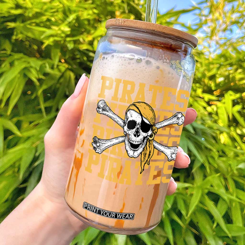 Retro Pirates Glass Can Vintage Retro Skull Crossbones Baseball Fans TS10 Black Print Your Wear