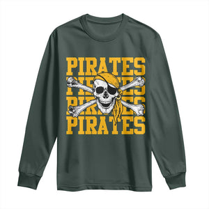 Retro Pirates Long Sleeve Shirt Vintage Retro Skull Crossbones Baseball Fans TS10 Dark Forest Green Print Your Wear