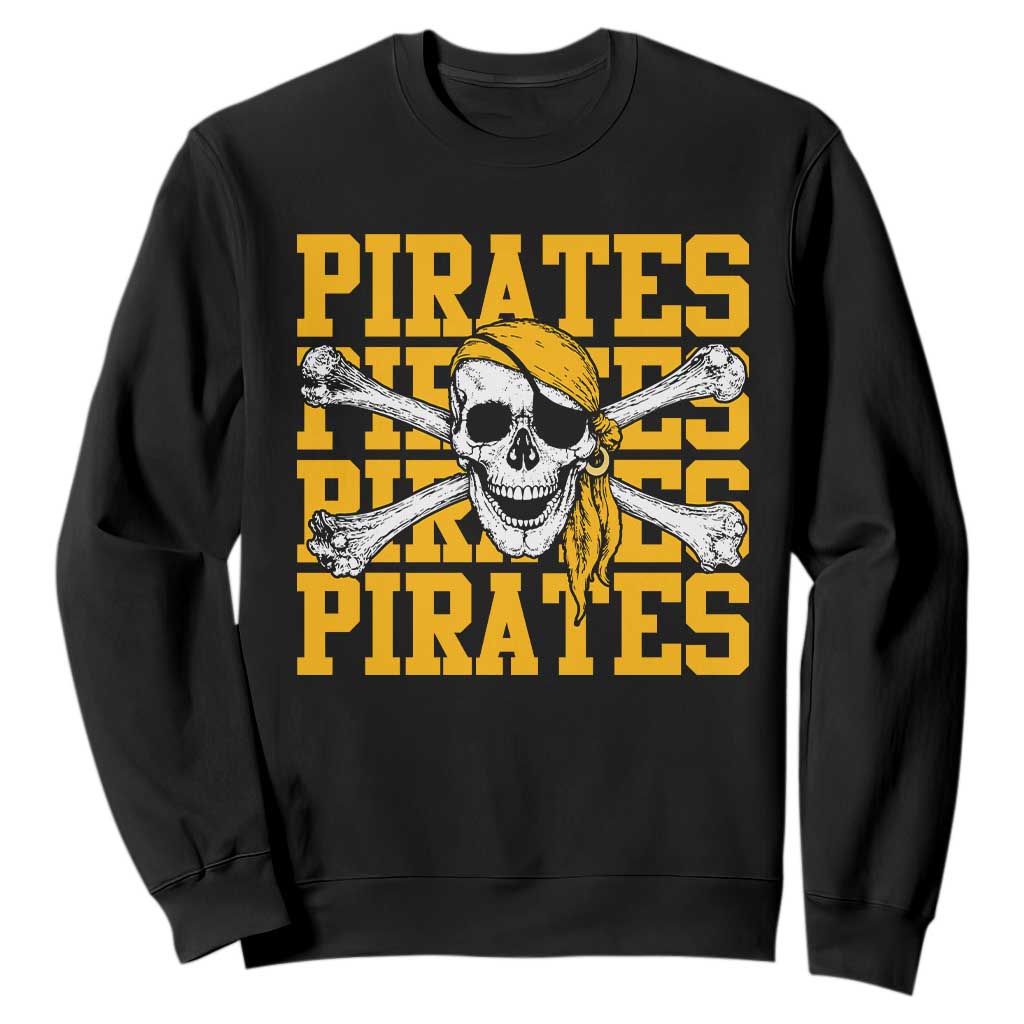 Retro Pirates Sweatshirt Vintage Retro Skull Crossbones Baseball Fans TS10 Black Print Your Wear