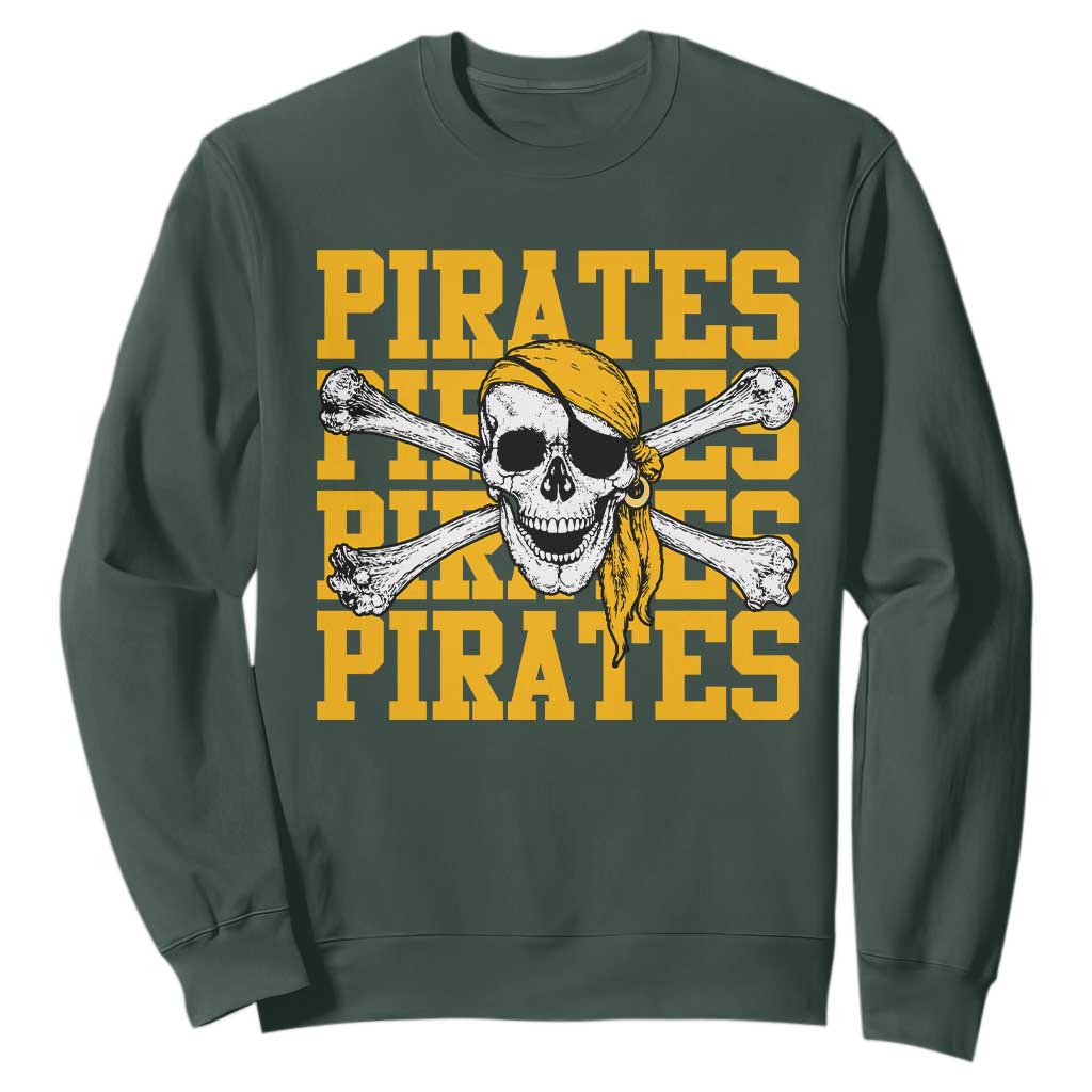 Retro Pirates Sweatshirt Vintage Retro Skull Crossbones Baseball Fans TS10 Dark Forest Green Print Your Wear