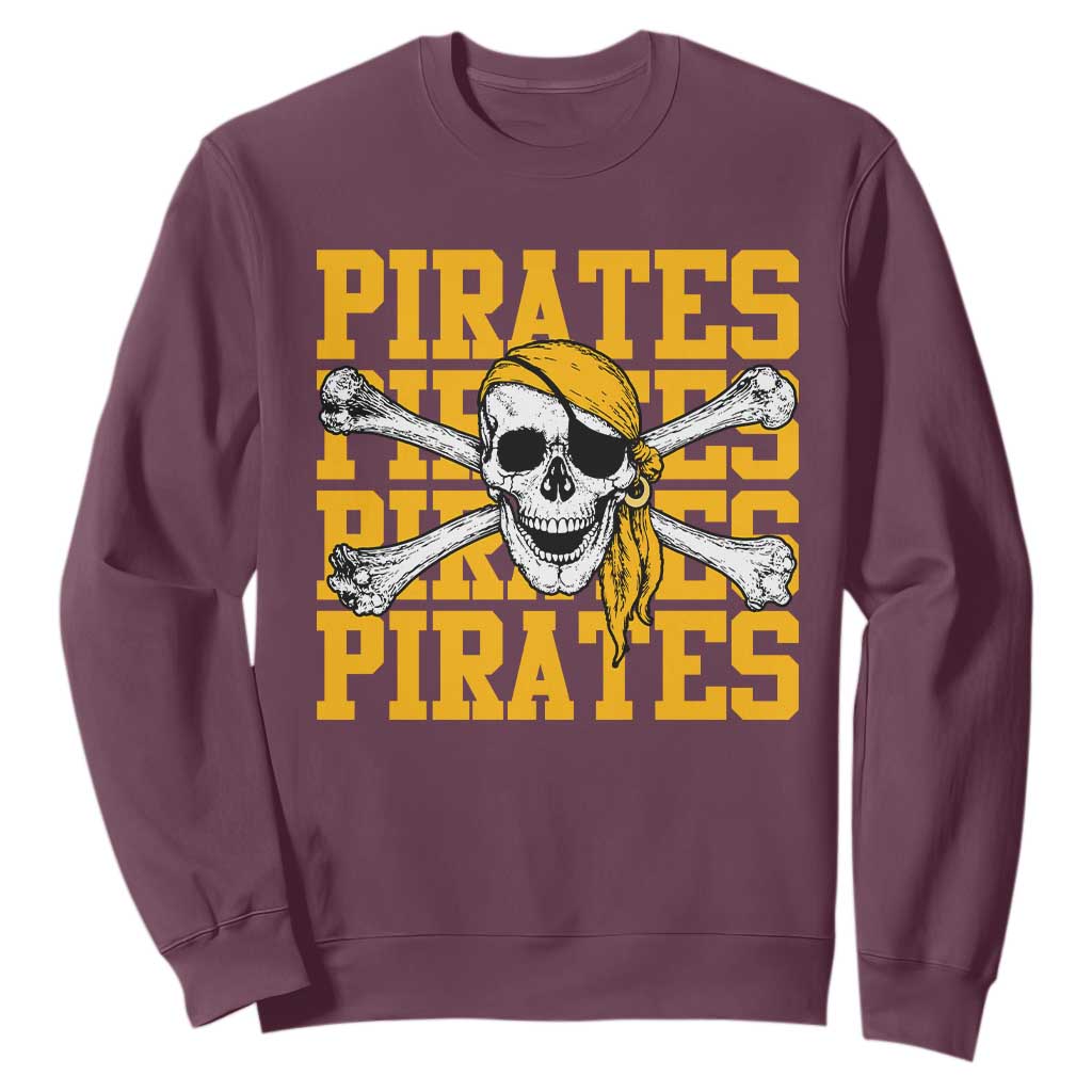 Retro Pirates Sweatshirt Vintage Retro Skull Crossbones Baseball Fans TS10 Maroon Print Your Wear