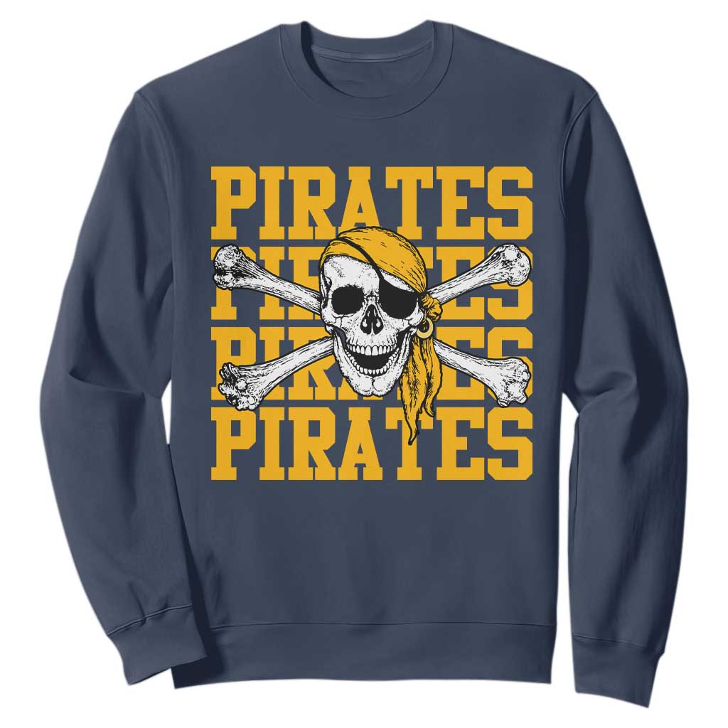 Retro Pirates Sweatshirt Vintage Retro Skull Crossbones Baseball Fans TS10 Navy Print Your Wear