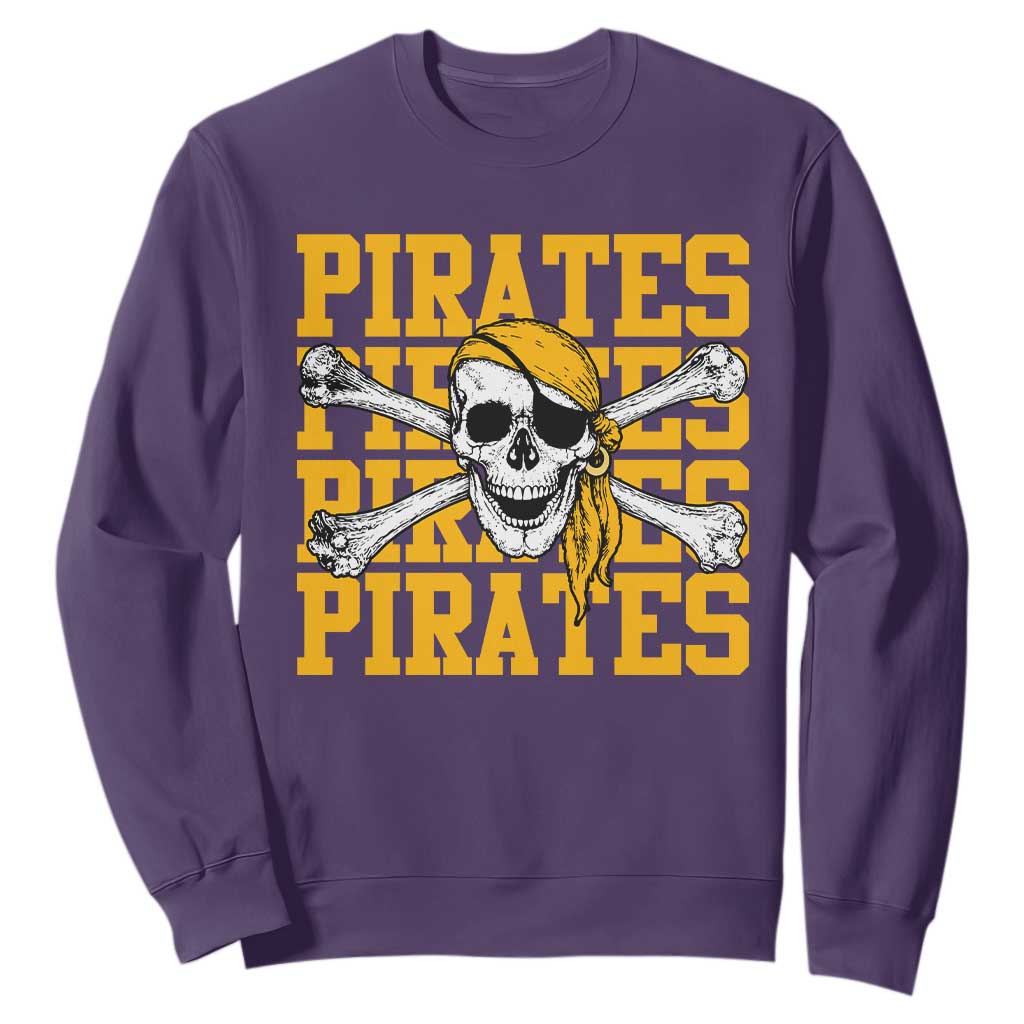 Retro Pirates Sweatshirt Vintage Retro Skull Crossbones Baseball Fans TS10 Purple Print Your Wear
