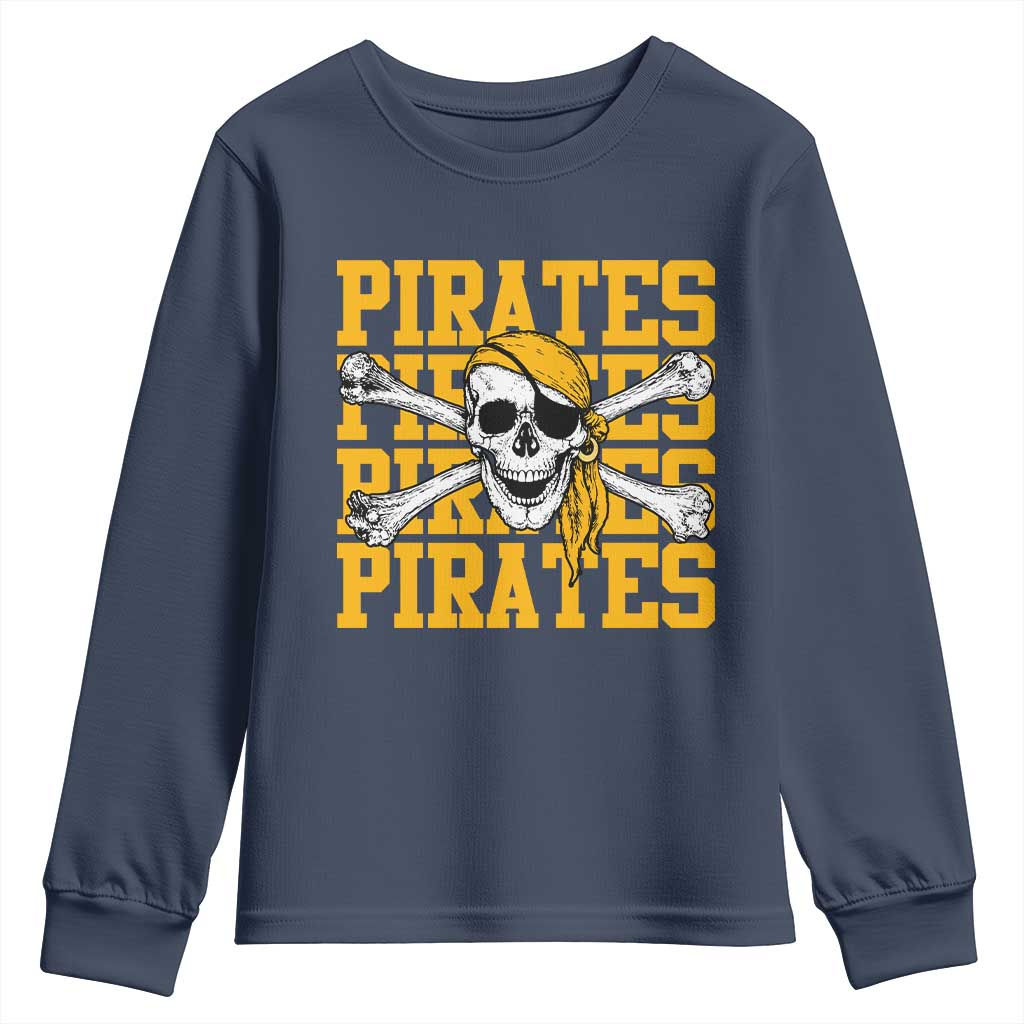 Retro Pirates Youth Sweatshirt Vintage Retro Skull Crossbones Baseball Fans TS10 Navy Print Your Wear
