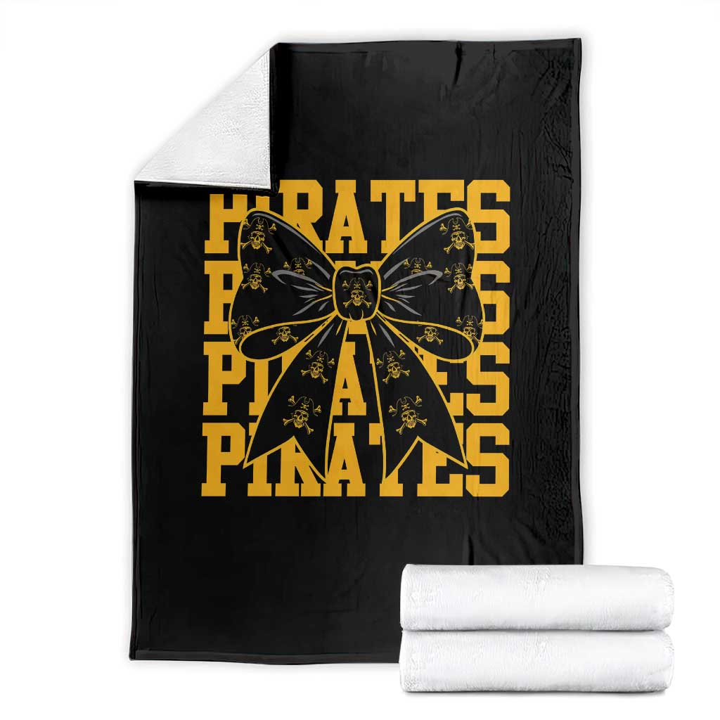 Pirates Coquette Bow Throw Blanket Retro Sports Style Pirate Skull TS10 Black Print Your Wear