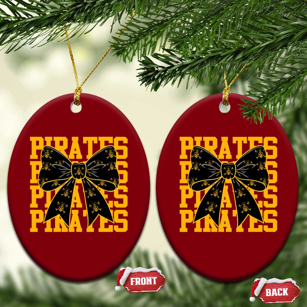 Pirates Coquette Bow Ceramic Ornament Retro Sports Style Pirate Skull TS10 Print Your Wear