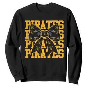 Pirates Coquette Bow Sweatshirt Retro Sports Style Pirate Skull TS10 Black Print Your Wear