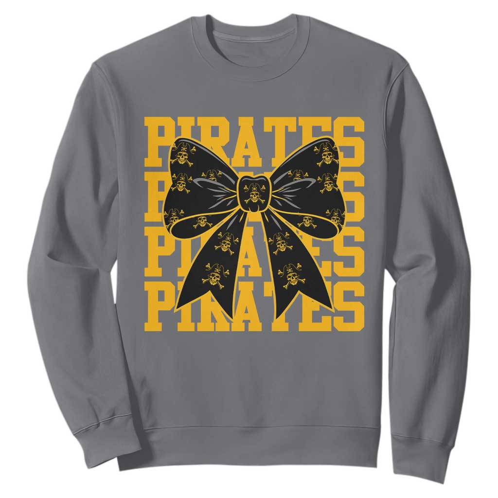 Pirates Coquette Bow Sweatshirt Retro Sports Style Pirate Skull TS10 Charcoal Print Your Wear