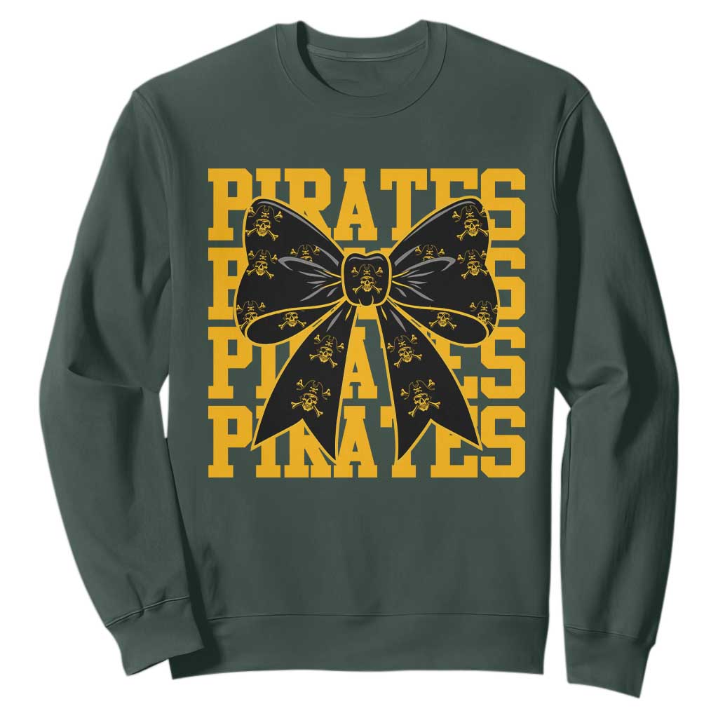 Pirates Coquette Bow Sweatshirt Retro Sports Style Pirate Skull TS10 Dark Forest Green Print Your Wear