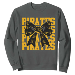 Pirates Coquette Bow Sweatshirt Retro Sports Style Pirate Skull TS10 Dark Heather Print Your Wear